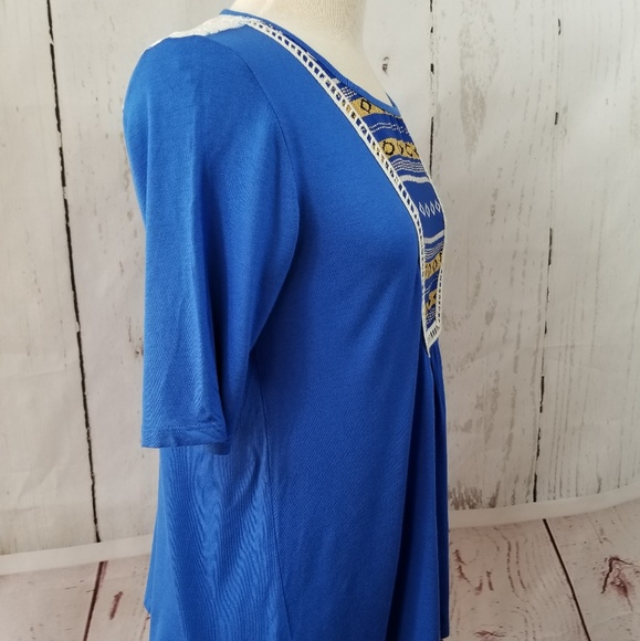 Lace Back Low Cut Blue Tunic Top - Picture 4 of 8